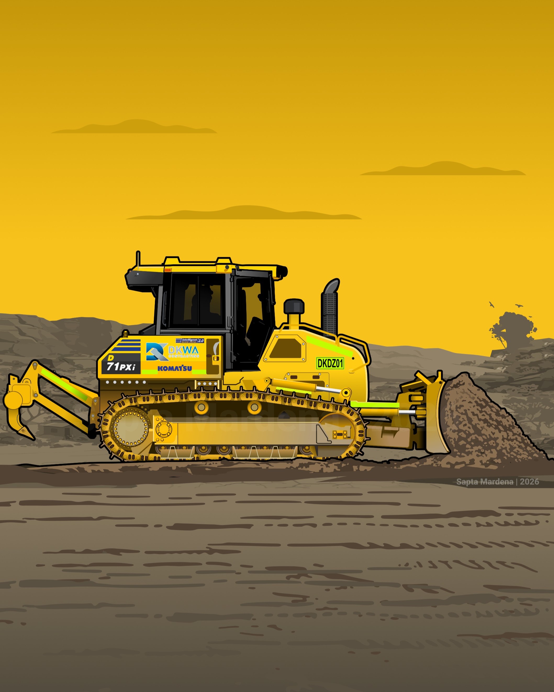 Digital vector illustration of a Komatsu dozer