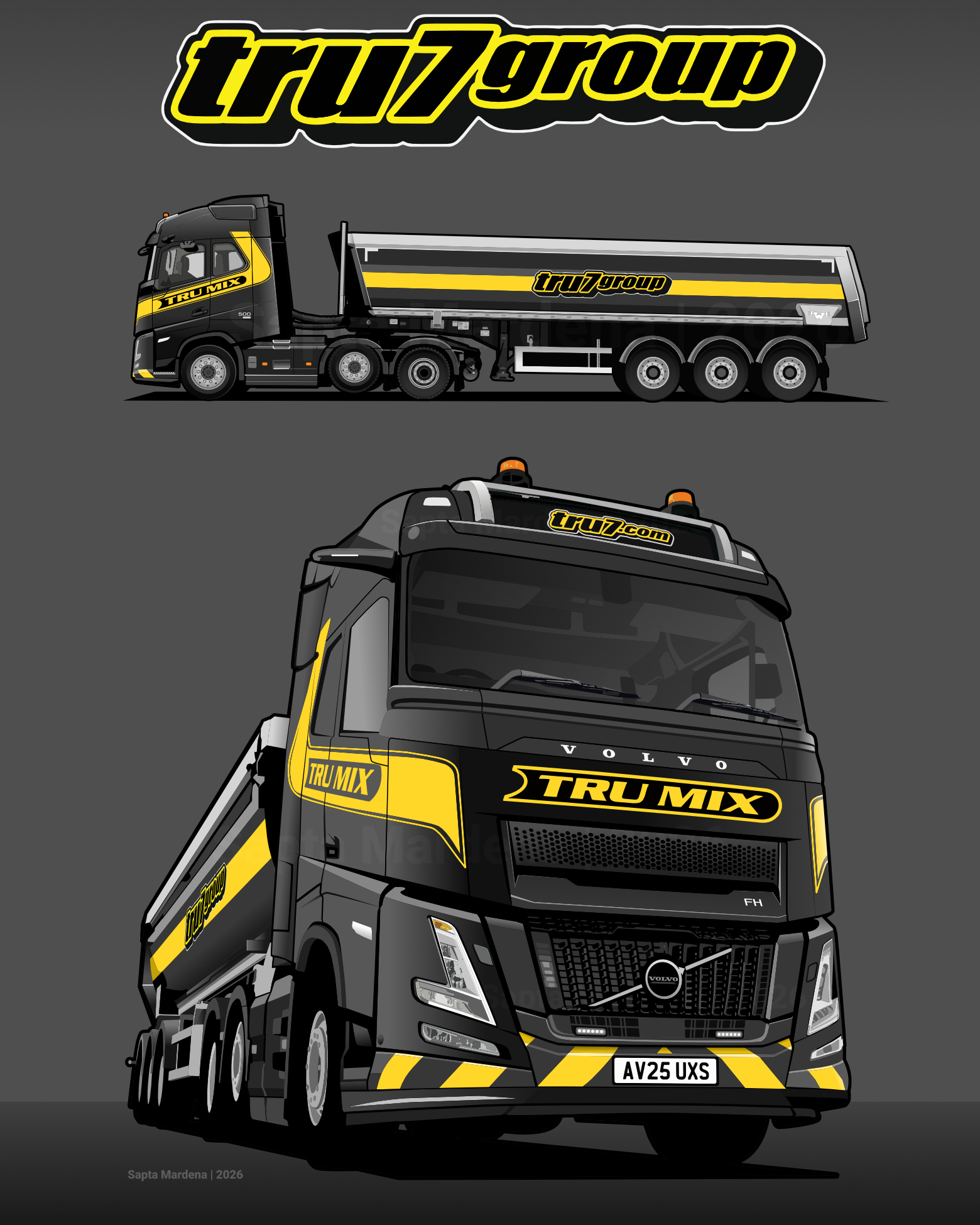 Digital vector illustration of a TruGroup Volvo FH Aero truck